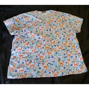 Wear For Care Scrubs 3x fits like 2x colorful Fox print